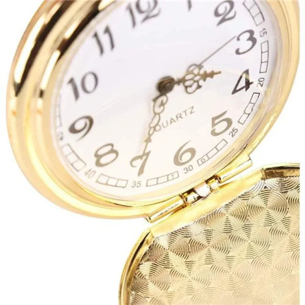 Vintage Quartz Pocket Watch Set – Silver & Gold with Chain Men Or Women